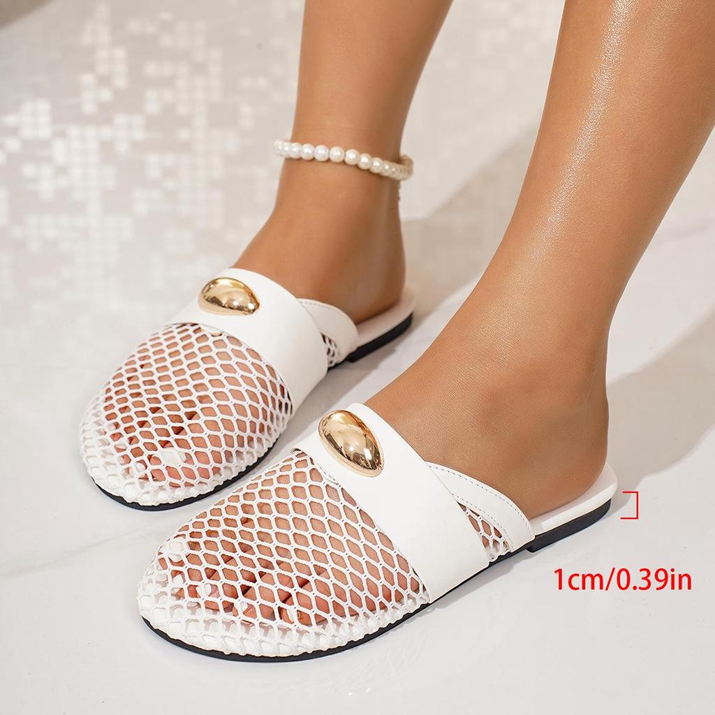 Plus Size Women's Mesh Ballet Flats with Patent Leather Buckle - Comfortable, Breathable, Hollow-Out Design