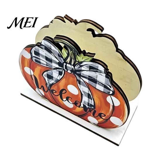 Cute Turkey Pattern Table Ornament Thanksgiving Solid Wood Napkin Holder, Fall Harvest Gnome Scarecrow Tissue Wooden Paper Towel Holder Dispenser,
