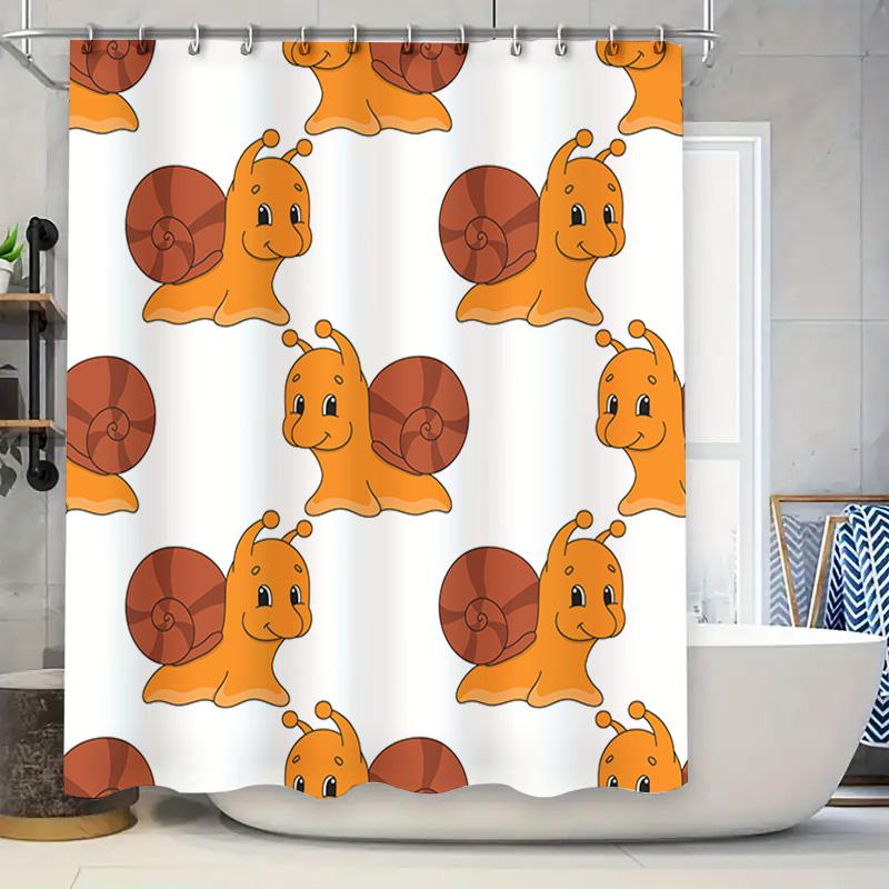 

Cartoon Snail Bath Curtain Orange Brown Pattern Shower Panel Cute Animal Print Home Decor Bathroom Set Waterproof Fabric 90x180cm