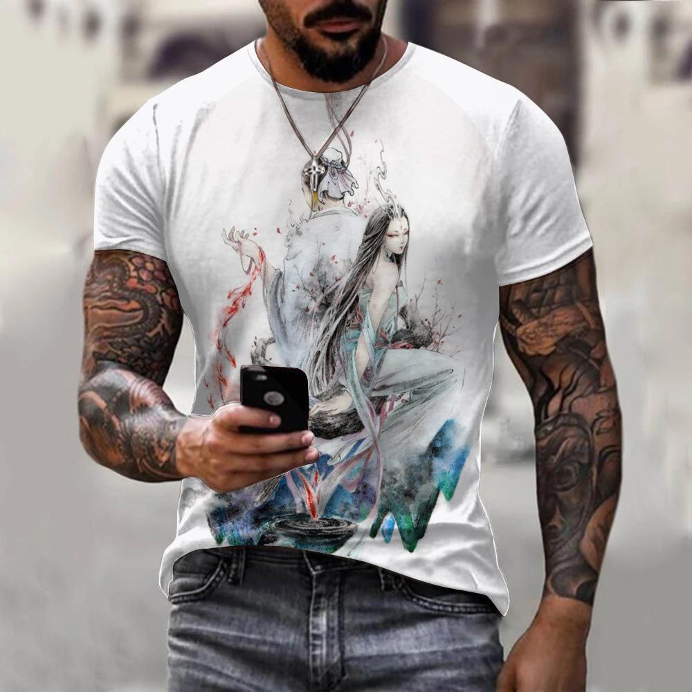 T-shirt Men's 3D Printing Ink Painting Women's Pattern Summer Men's Women Fashion Casual Comfort Oversized Crew Neck T-shirt Top