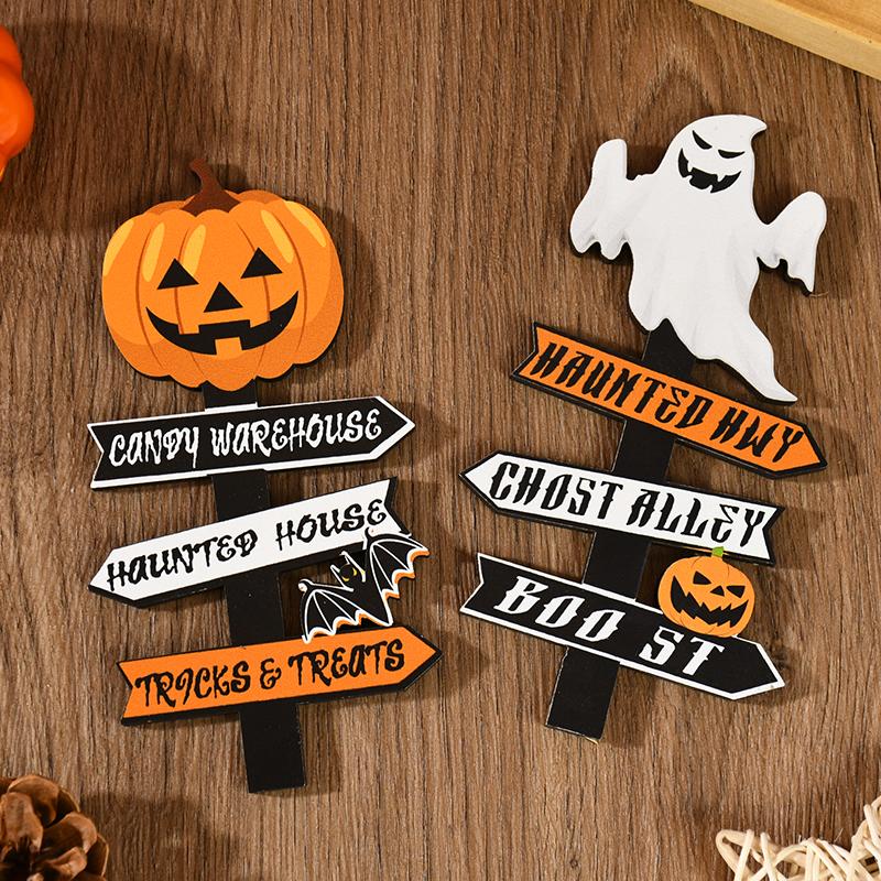 Halloween Pumpkin Ghost Wooden Ornament, Tabletop Decor for Home Party, Kids Birthday Gift & Party Favors