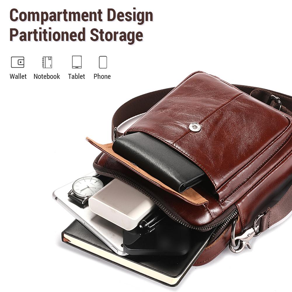 Men"s Sling Bag Genuine Leather Shoulder Bag Retro Cross Body Bag Vintage Messenger Bags