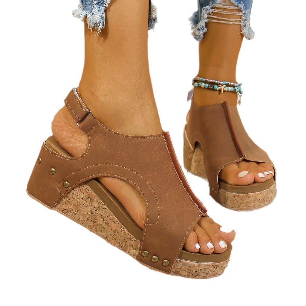 2025 Roman Sandals Women's Sequins Flat Bottom Wedge Heel Platform Sandals Large Size Women's Shoes Fish Mouth Women's Sandals