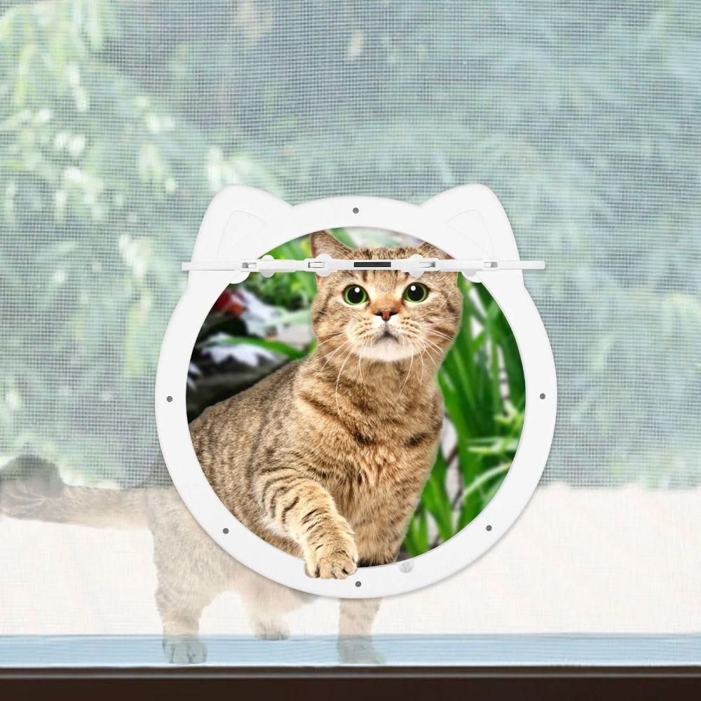 4 Ways Locking Flap Cat Door Sturdy Construction Cats Window Gate Cute Pet Screen Door  Small Pets