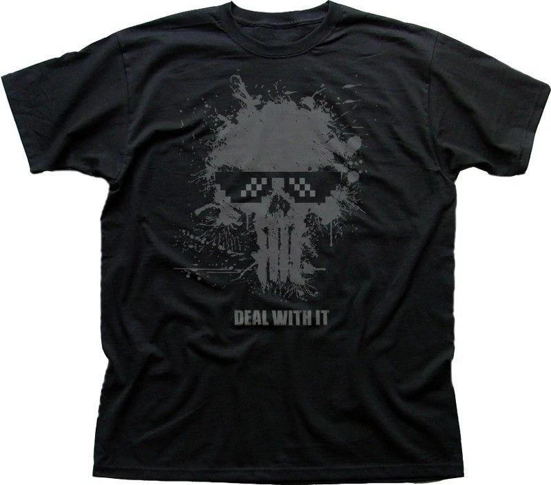 Punisher inspired Skull paint splatter Deal with it black t-shirt OZ09866 M