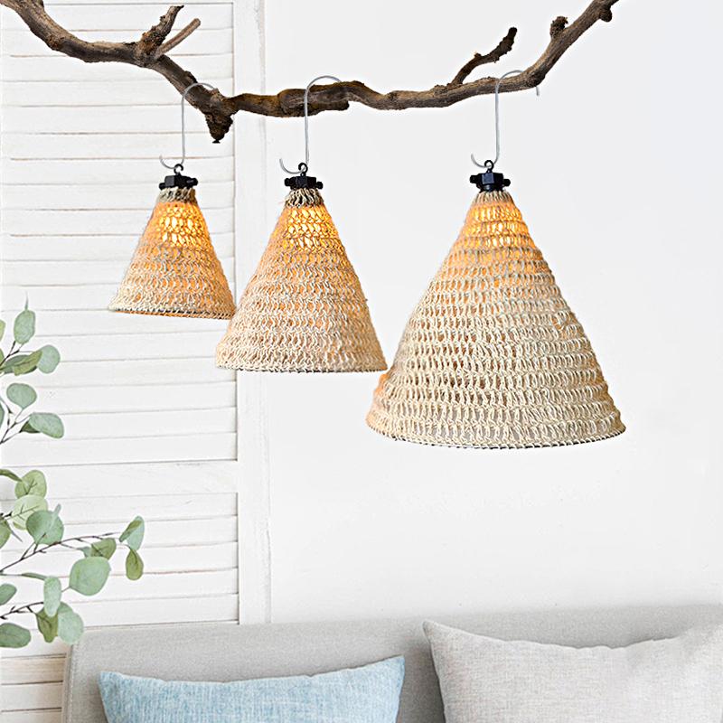 1PC White Home Decor Decorative Lampshade Pendant Homestay Rope Lampshade Rustic Hand-woven Living Room 3 Sizes