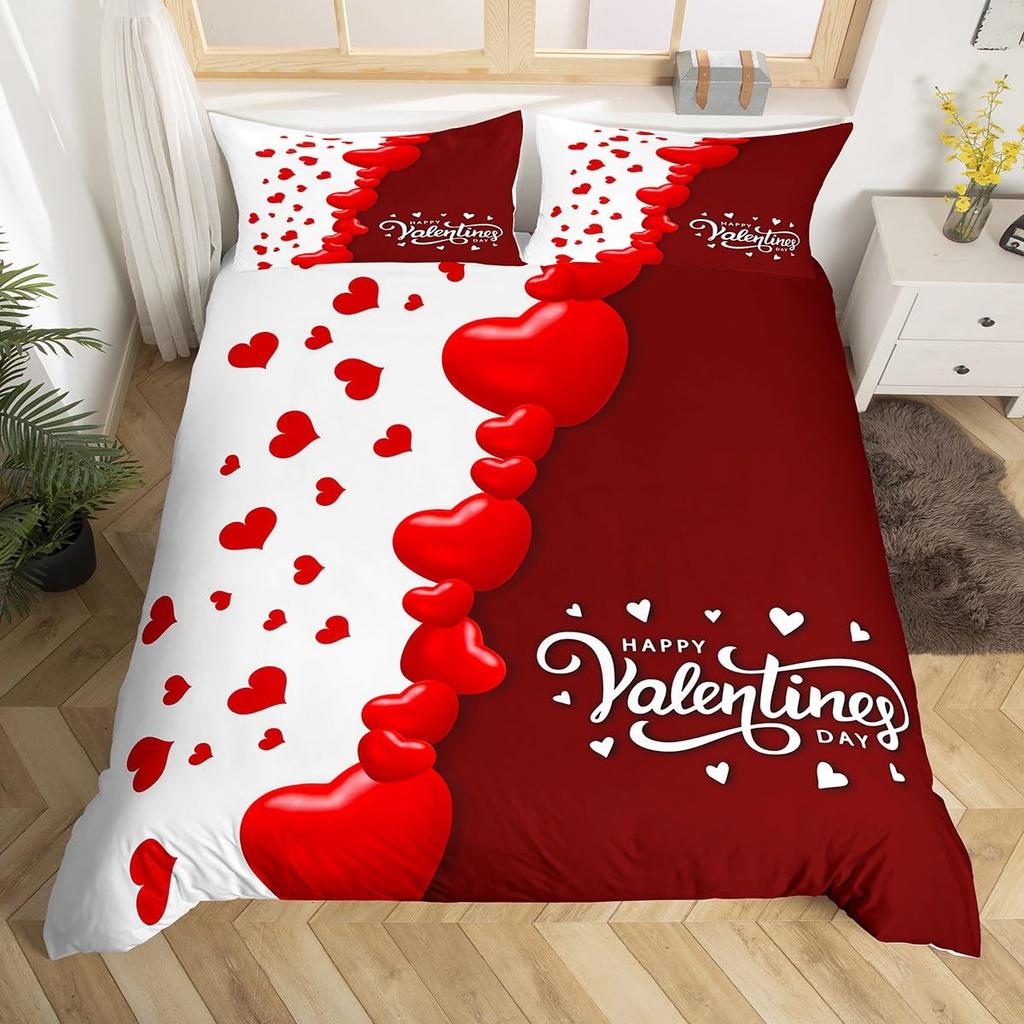 Comforter Love Heart Romantic Bedding Set Microfiber Valentine'S Day Full King For Boys Girls Adults Bedroom Decor