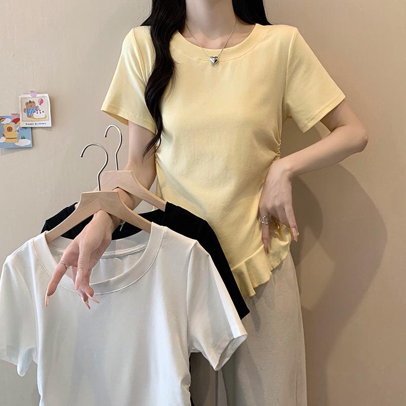 Women s Plus Size Lace Hem Irregular Slimming T-Shirt 4XL