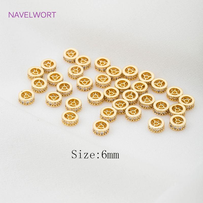 18K Gold Plated Brass Big Hole Cubic Zirconia Crystal Spacer Beads Fittings DIY Bracelet Necklace Jewellery Making Crafts