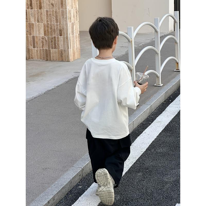 Pure Cotton Children's Long-Sleeve T-Shirt, Spring/Autumn Korean Style for Big, Medium, and Small Kids