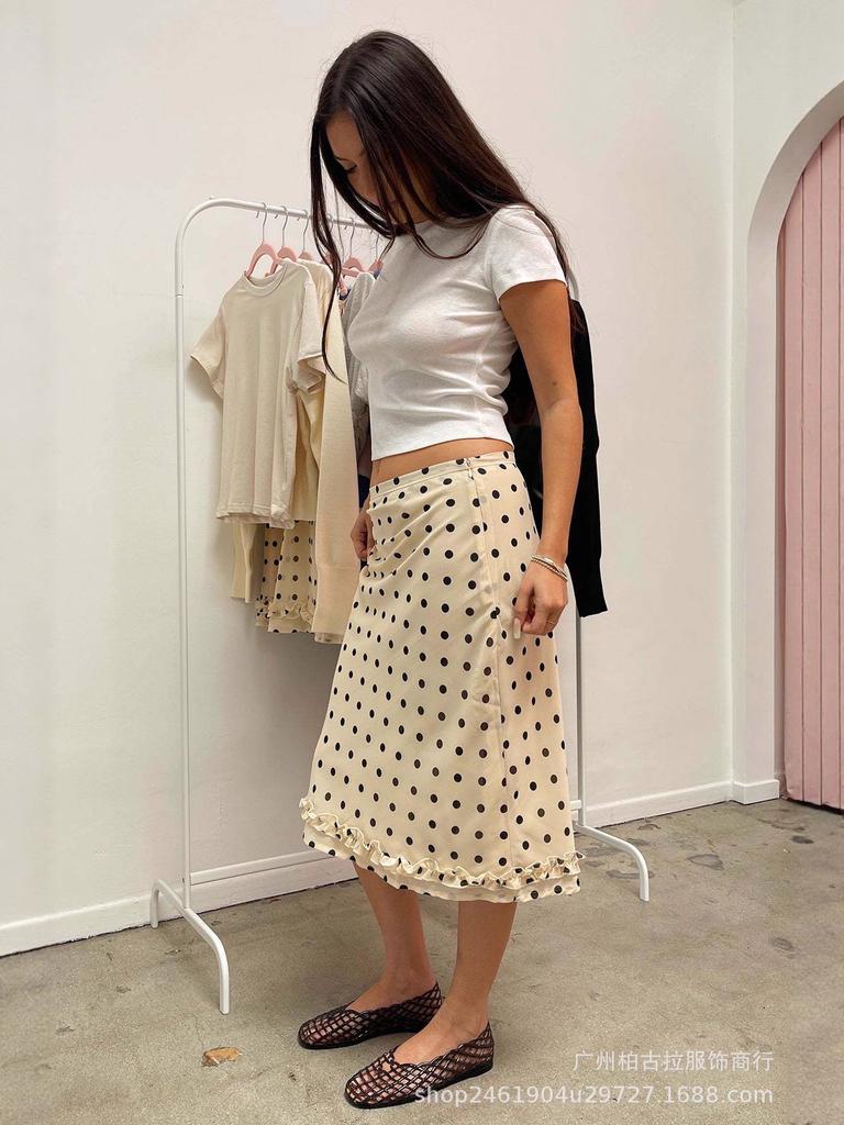 2025 Holiday Style Low Waist Polka Dot Color Block Woven Skirt
