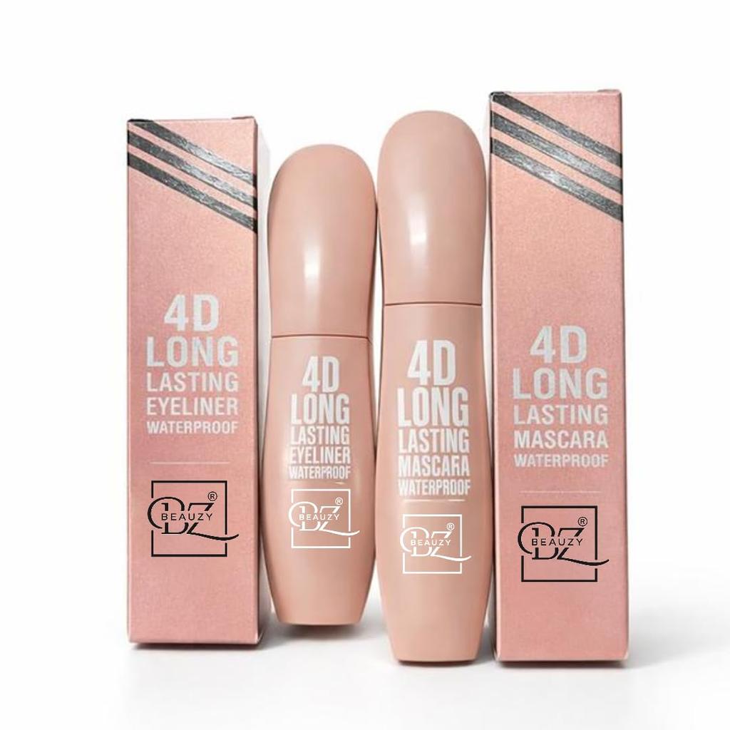 Beauzy Professional 4D Long Lasting Waterproof Eyeliner & Mascara 8ml | Smudge-Proof, Sweat-Proof | Intense Black | All-Day Eye Makeup
