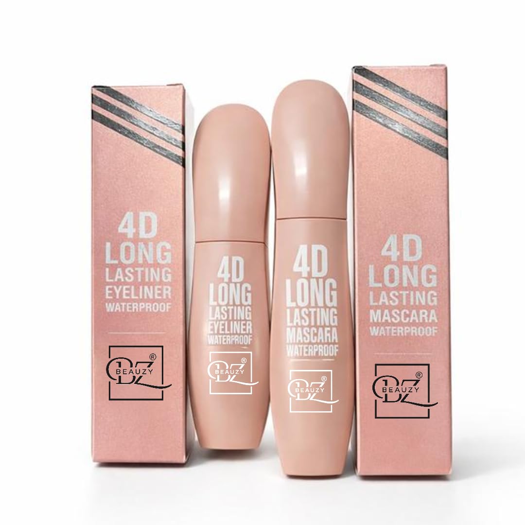 Beauzy Professional 4D Long Lasting Waterproof Eyeliner & Mascara 8ml | Smudge-Proof, Sweat-Proof | Intense Black | All-Day Eye Makeup