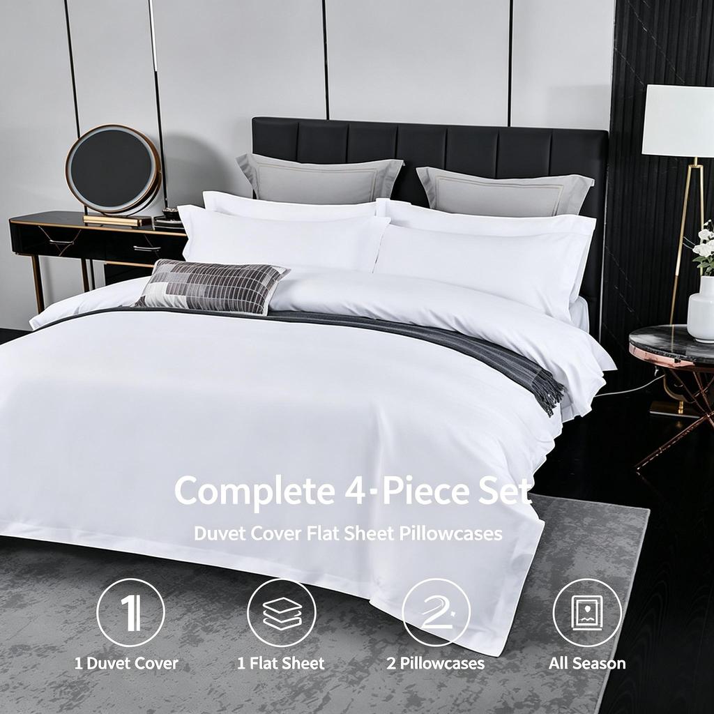Luxuriöses 600TC Baumwollsatin Bettwäsche-Set 4-teilig Hotelqualität Weiß Bettbezug Laken Kissenbezüge für Schlafzimmer Queen