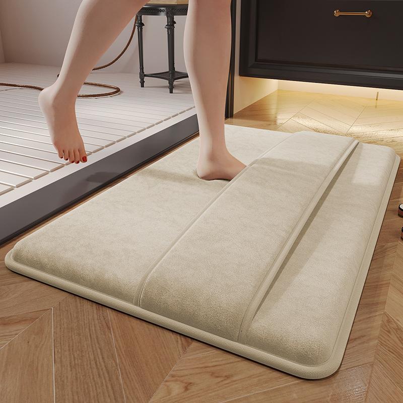 Memory Foam Microfiber Bath Mats Wipeable Instep Fluffy Soft Water-absorbent and Quick-drying Foot Mat Bathroom Non-slip Rug