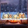 Seasonal Home Decoration Christmas Snow Village Static Window Cling, Glowing Warm Scenery Sticker Snowy Wall Decals for Glass, Snowman House