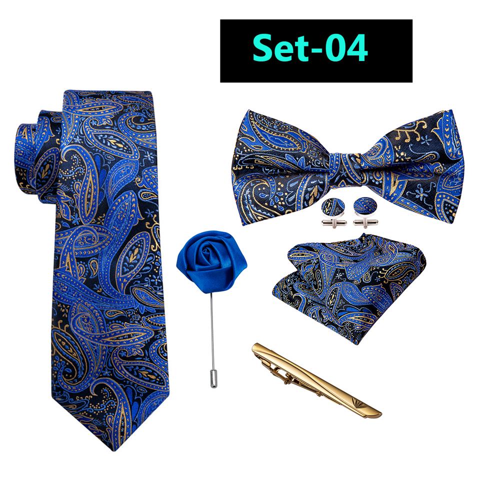 

Мужской галстук-бабочка, зажим для галстука, набор бутоньерок, 5 стилей, шелковые синие галстуки для свадьбы, формальный Barry.Wang