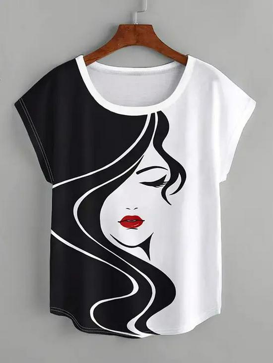 

2025 Европейский и Американский Стиль Женская Повседневная Футболка с Принтом Персонажа и Спущенным Плечом Small