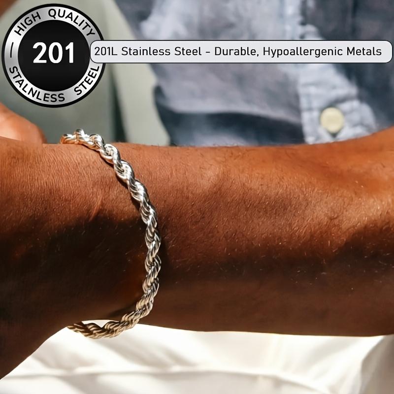1pc Men's Bracelet, Made of 201 Stainless Steel - Non-fading and Allergy-free, Fashion 4mm Twisted Bracelet for Men and Women Fashion