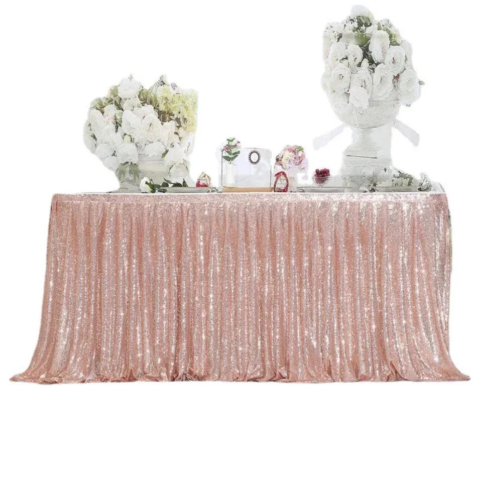 Gold Sequin Table Skirt Pleated Ruffle for Round/Rectangle/Square Table for Baby Birthday Party Banquet Wedding Christmas.