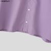 INCERUN Oversized Men Lapel Neck Long Sleeve Casual Loose Short Shirts Tops