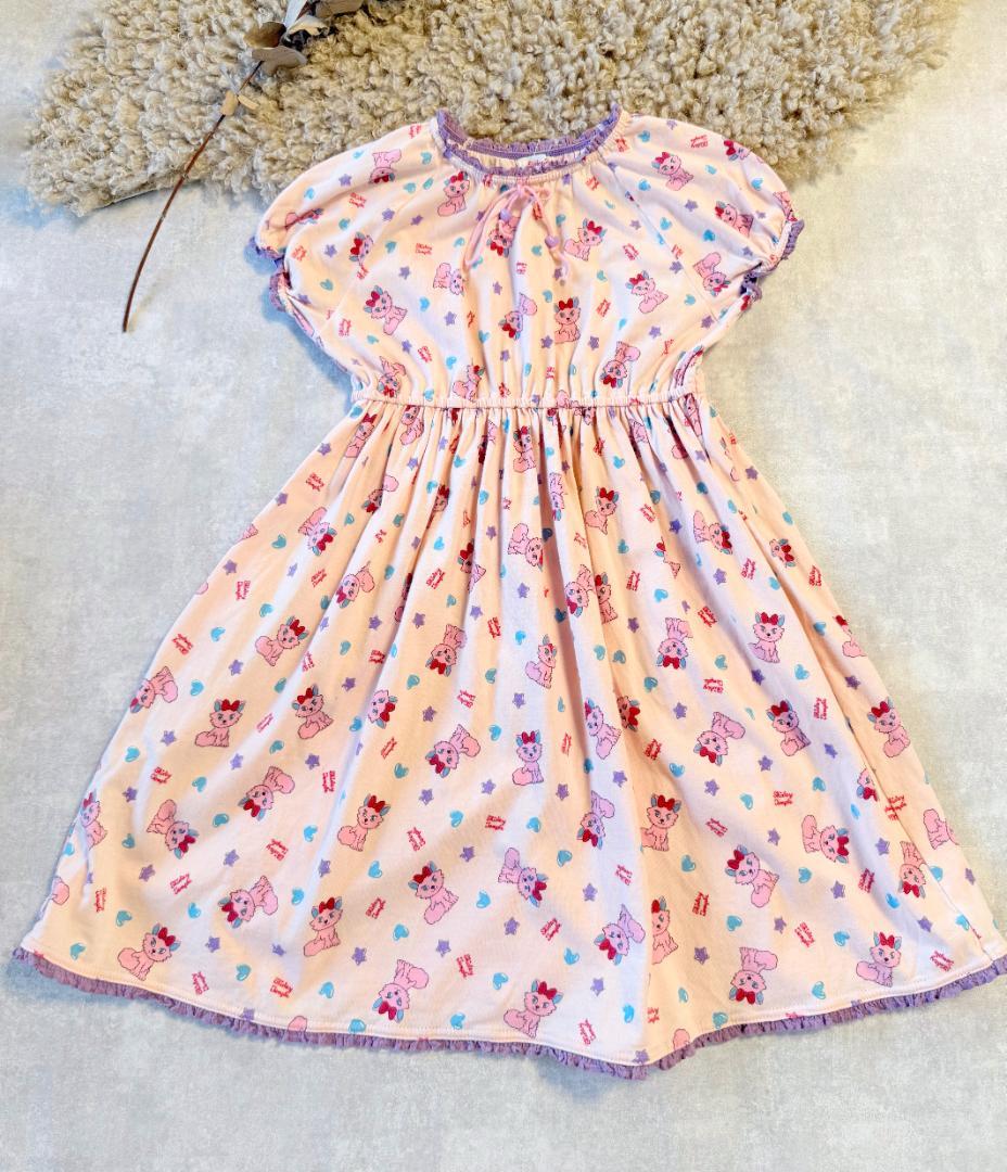 

[USED] Shirley Temple Pink x Cat Pattern Heart Beads Dress 140cm
