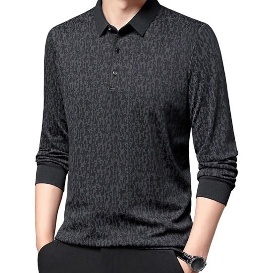 

Весна Осень Мужская Рубашка Отложной Воротник Застегивается На Пуговицах Длинные Рукава Формальный Деловой Стиль M чёрный