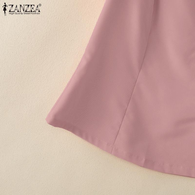 ZANZEA Women Summer Round Neck Casual Short Sleeve Plain Blouse