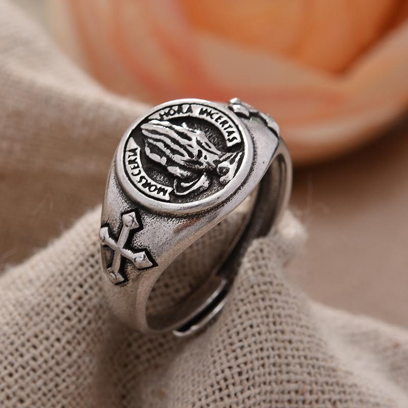Best Sell Bohemia Praying Hands Design Retro Thai Silver Unisex Ring For Women Man Gifts Cheap