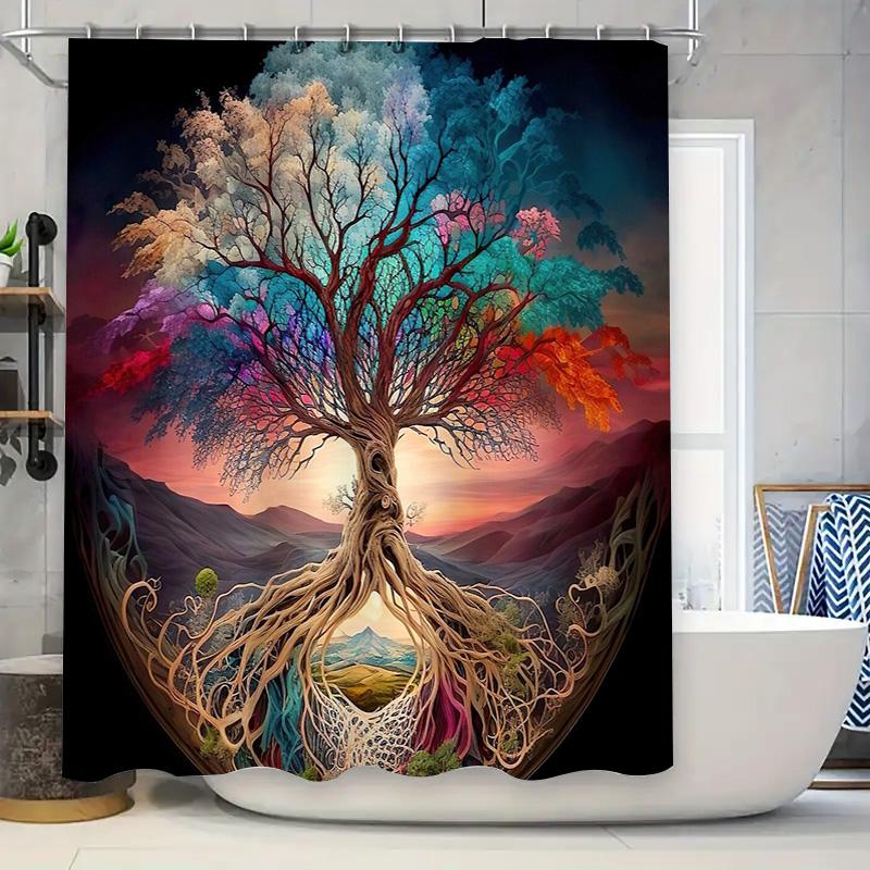 

Tree Of Life Shower Curtain Nature Tapestry Forest Wall Hanging Botanical Home Decor Vintage Rustic Backdrop Artistic Bedroom De W60H190(CM)-1 Pcs