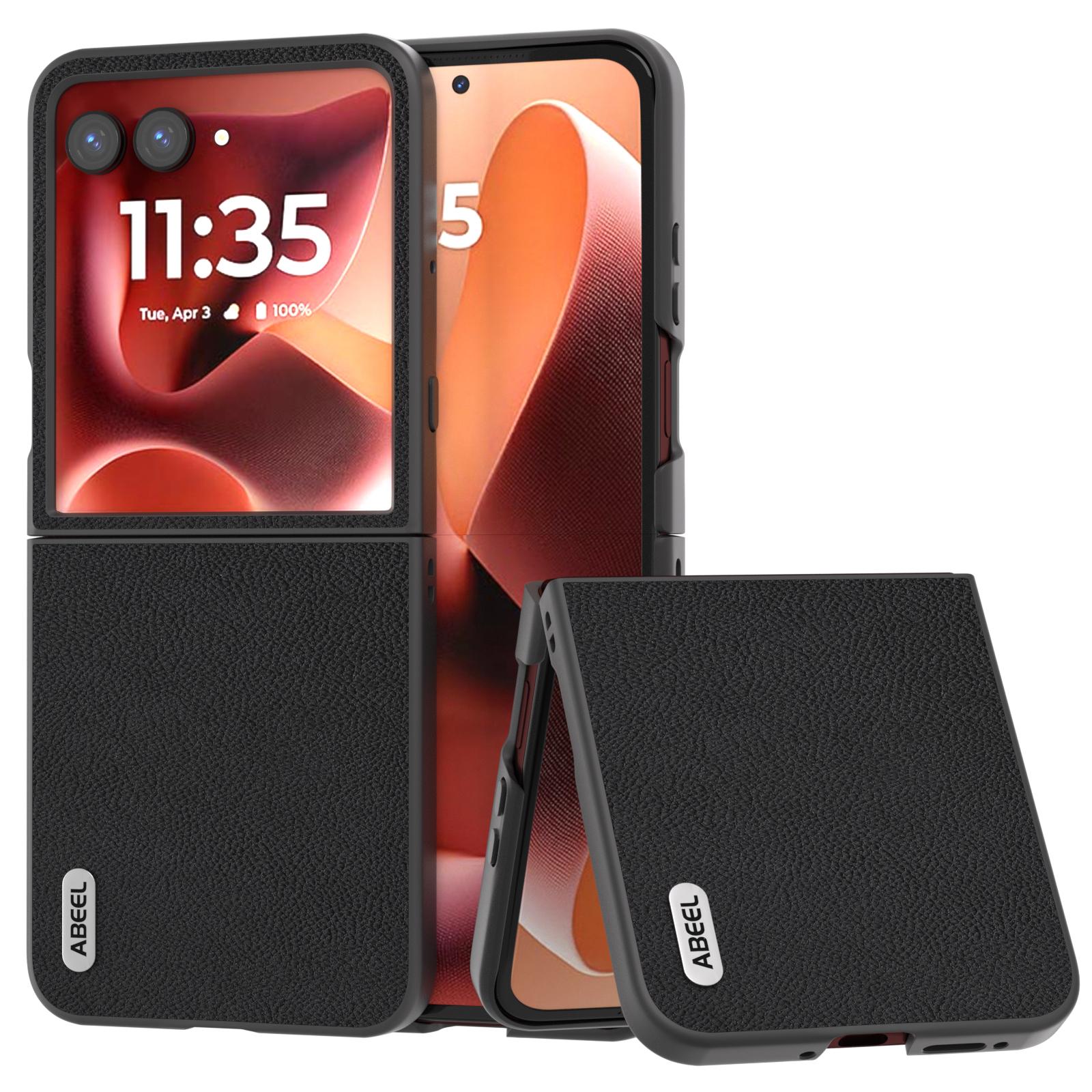 

For Motorola Moto Razr 60 Ultra 50 40 Phone Case Real Leather Skin Pesch Pattern Shell Protective Hard Back Cover Motorola Razr 60