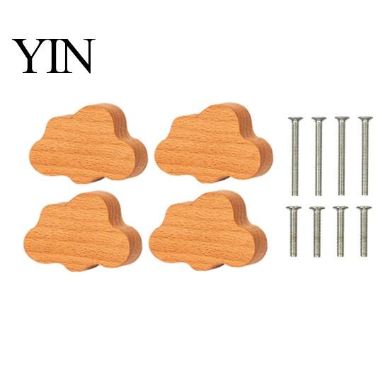 Solid Wood Wardrobe Knobs Cloud Shaped Wooden for Cabinets & Drawers, Cabinet Handles Decorative Wall Hooks Kids with Screws, Nordic Style Nursery