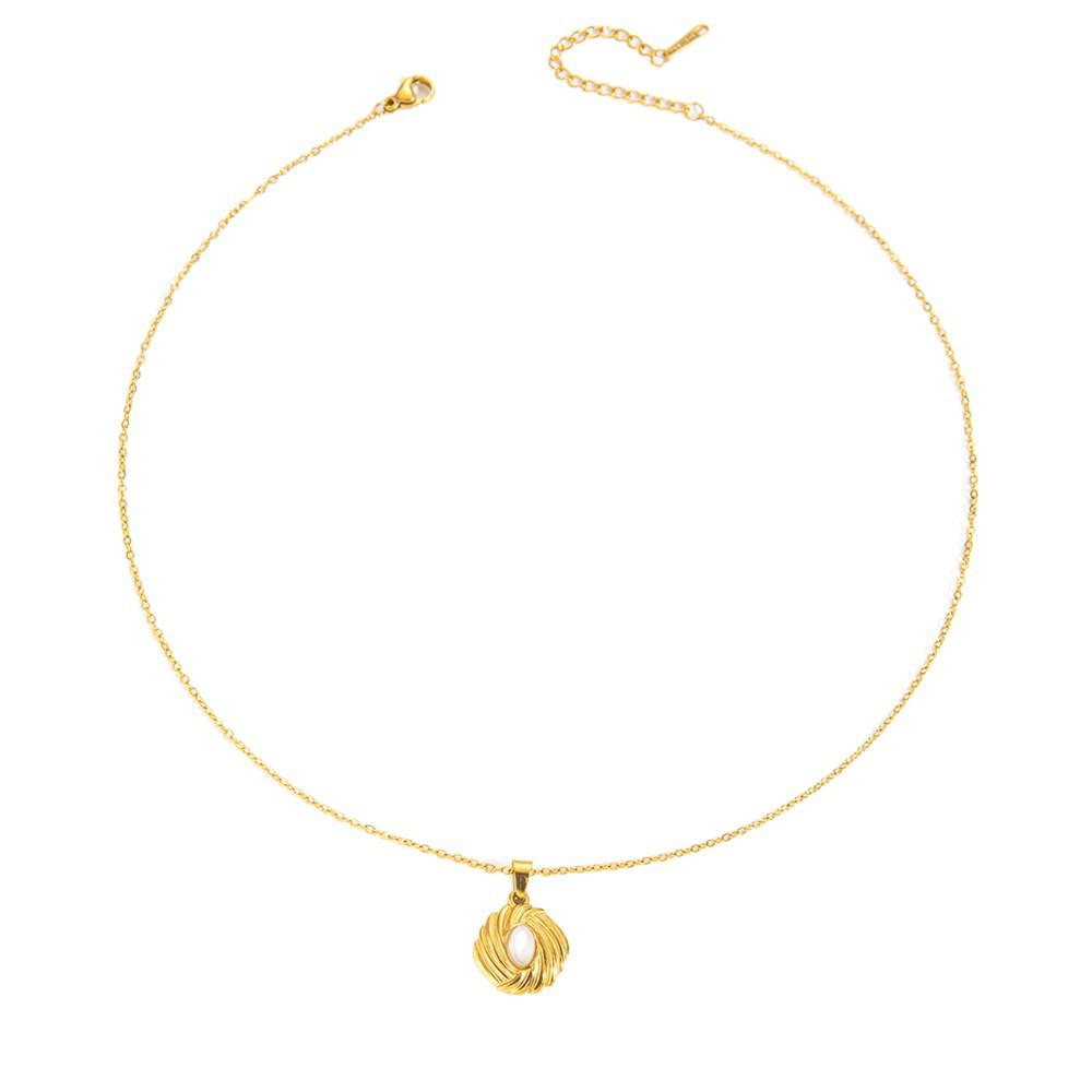 Hexagonal Gold Retro Stainless Steel Necklace with Pearls