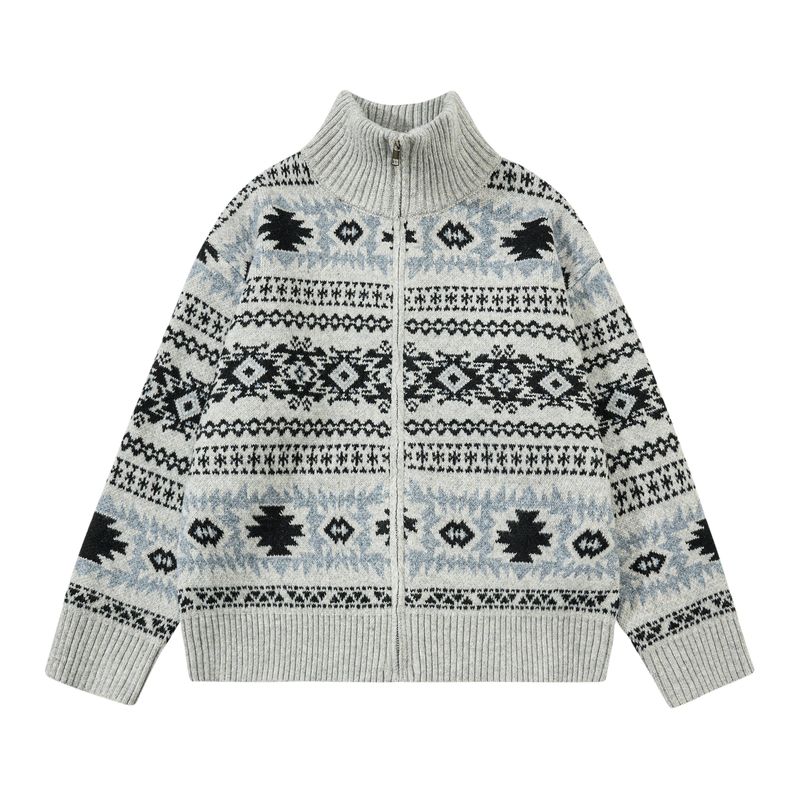 Blaexit Fair Isle Sweater Cashmere Sweater Men's Winter Thickened Diamond Pattern Knit Cardigan Jacket