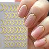 3D Simple French Tips Nail Stickers Sliver Gold Metal Stripe Line Decals Curve Nails Art Sliders Manicure Decor