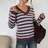 Women S Two Sided Knit V Neck Striped Casual Loose Fit Sweater
