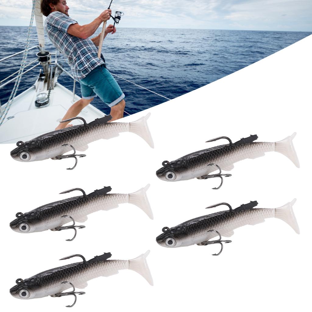 5pcs Soft Body Sinking Swimbait T Tail Soft PVC Bass Lure Trout Bait for Saltwater Freshwater