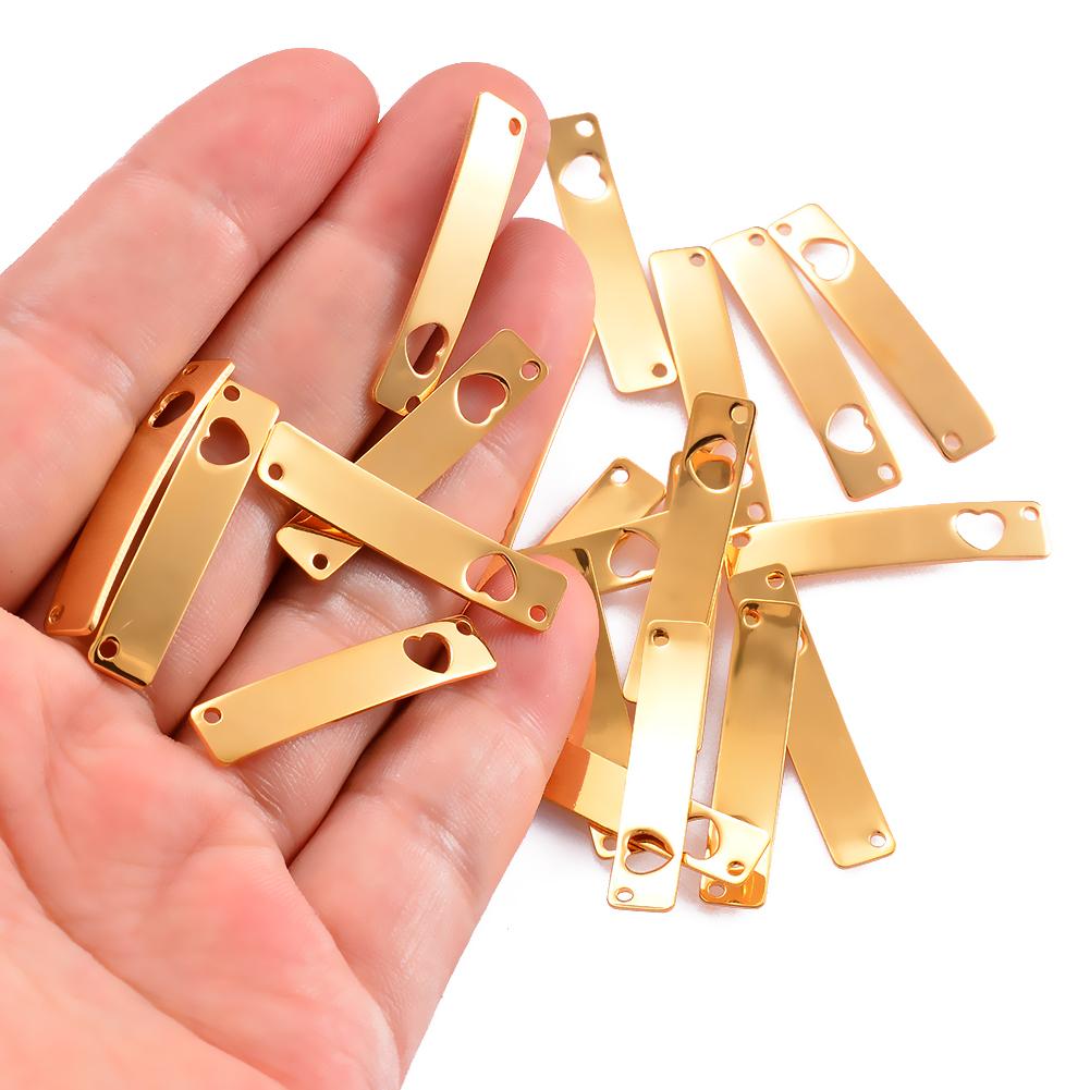 10pcs/lot Stainless Steel Mirror Polish Bend Blank Bar with Hollow Heart Charms Connector DIY Jewelry Making Necklace