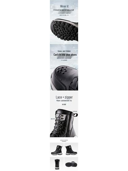 Trendy Men's Thickened Non-slip Waterproof Knee-high Winter Cotton Boots with Velvet & Leather Surface.