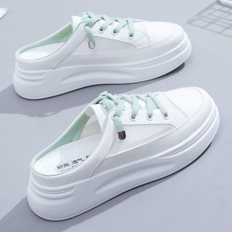 Baotou half slippers women wear summer new mesh breathable casual shoes lazy little white shoes women