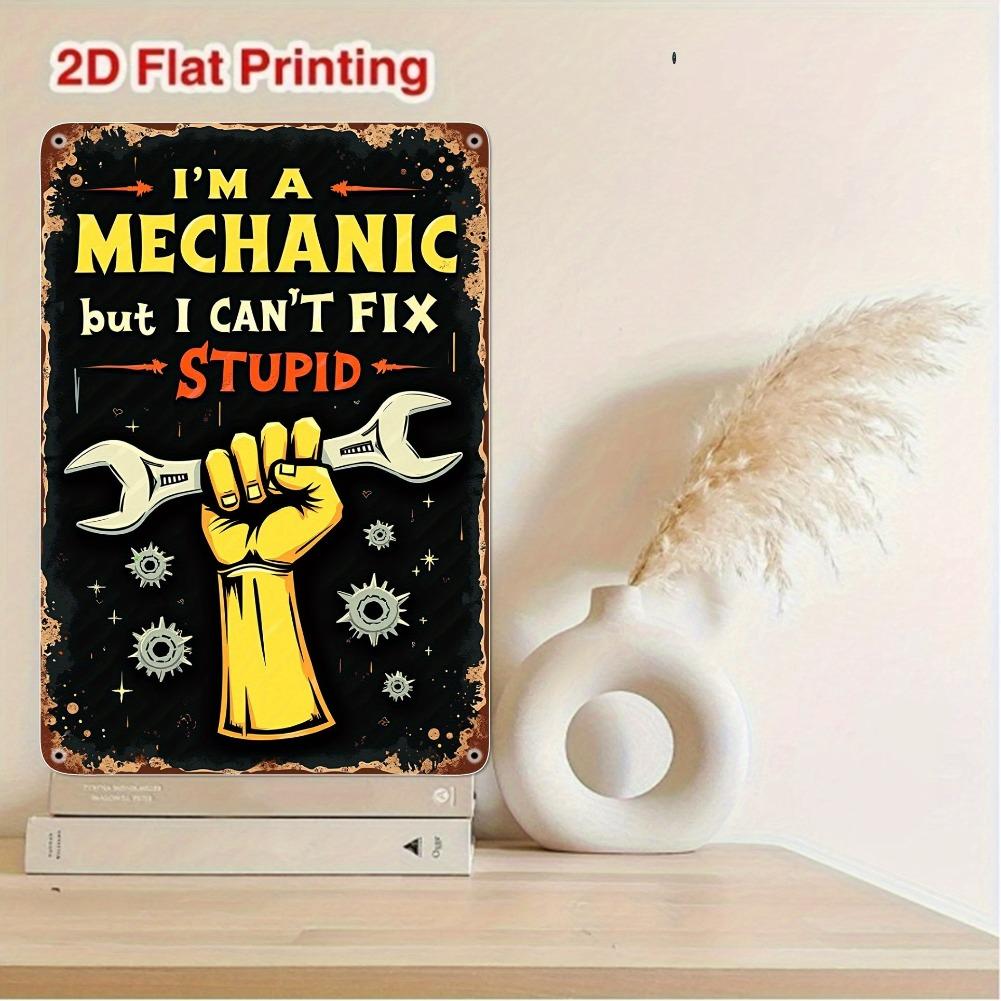 1pc 8x12" 2D Flat Printed Metal Sign - Vintage Worker & Tools Design, Gift for Car Enthusiasts Mechanics Humor Lovers
