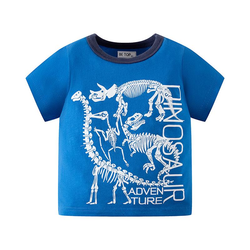 2026 Summer Boys Korean Style Dinosaur Round Neck Cotton T-shirt 110cm