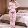 Women's Pajamas Fashion Print Long-Sleeve Button-Up Top Pocket Pants Home Casual Notched Collar V-Neck Two-Piece Set