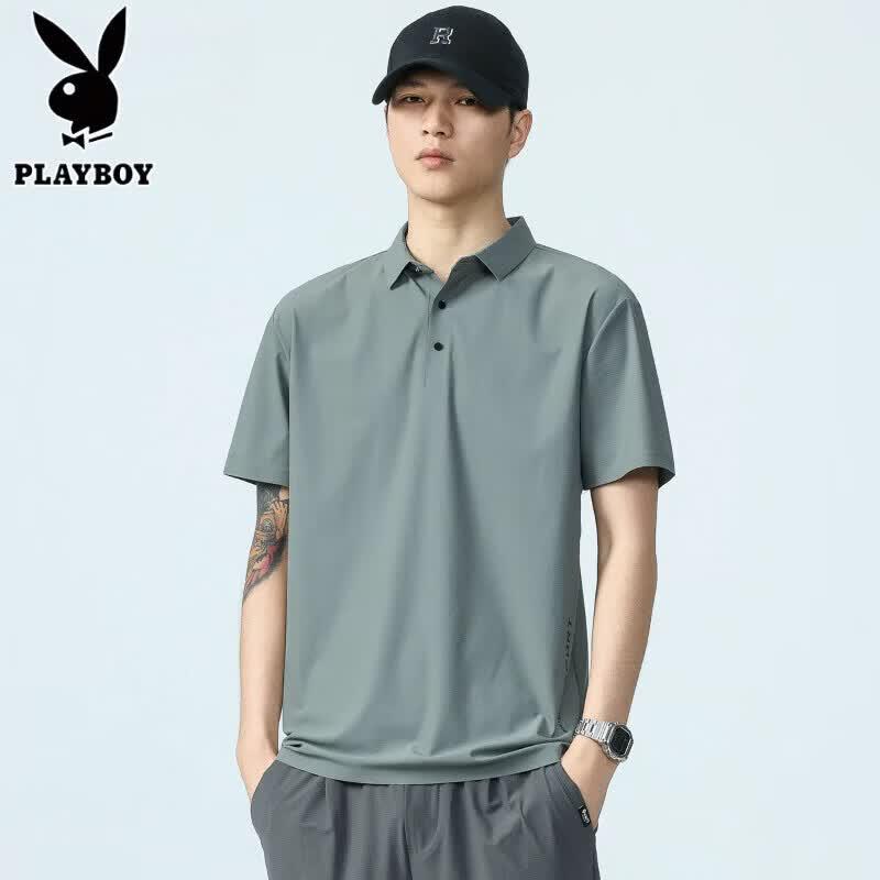 PLAYBOY Men's Ice Silk Quick Dry Loose Fit Polo Shirt