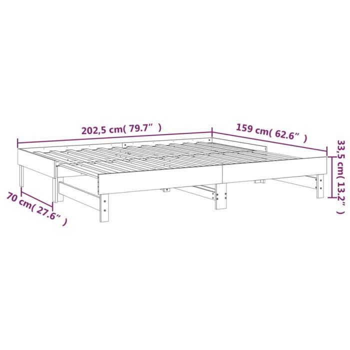 823386 vidaXL Lit coulissant Gris 2x(80x200) cm Bois de pin massif