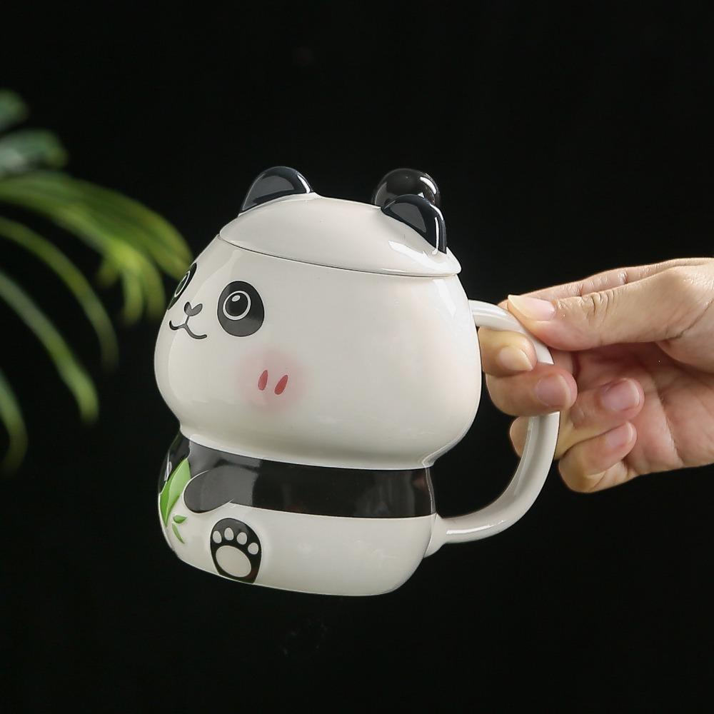 Cute Cartoon Little Panda Styling Ceramic Cup Creative Mug with Lid Spoon Event Gift Souvenir Gift Cup