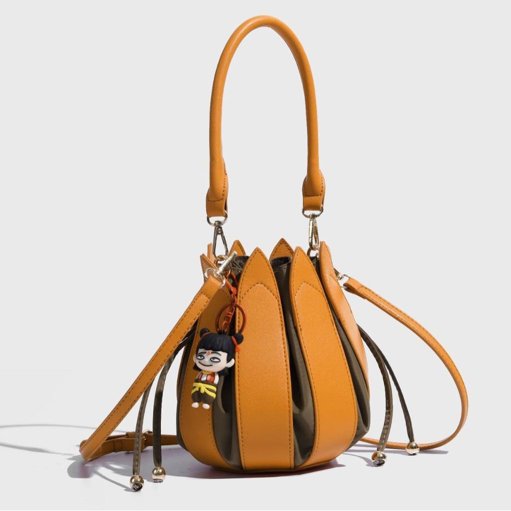 Super Ognisty Lotos Torba Wiadro Oryginalny Niszowy Design Brązowa Torba Dynia Torba Ręcznie Prana Torba Crossbody