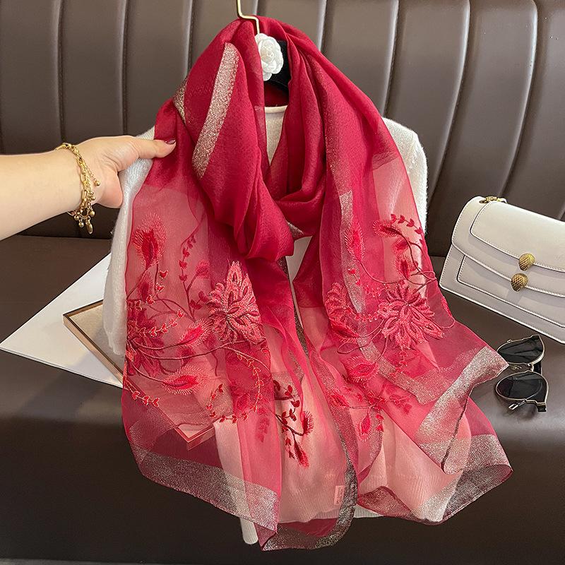 Long Embroidery Floral silk wool scarf Shawls Wraps Women Bufandas Foulard Headkerchief Hijab Pashmina Scarves Bandana Poncho