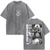 Unisex Washed Anime Berserk Guts T-shirts Swordsman Gatsu Sacrifice Zodd Cosplay T Shirt Oversized Cotton Vintage T Shirts Streetwear