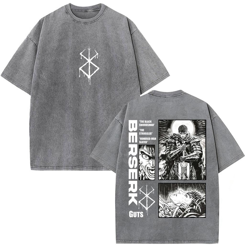 Unisex Washed Anime Berserk Guts T-shirts Swordsman Gatsu Sacrifice Zodd Cosplay T Shirt Oversized Cotton Vintage T Shirts Streetwear